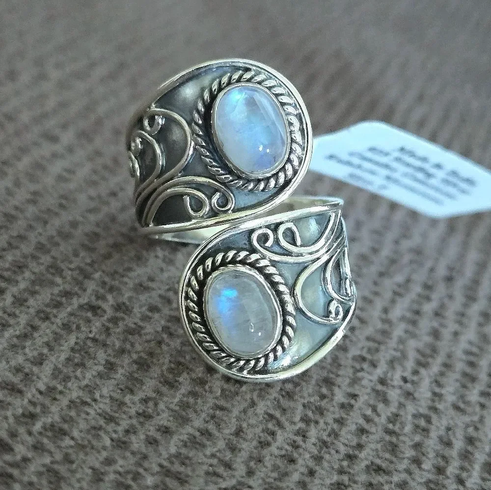 Shivam Rainbow🌈 Moonstone🌛 Bypass Ring💍 - NWT